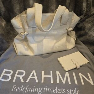 Brahmin Ivory Croc-Embossed Leather Tote with Matching Cardholder